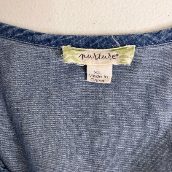 Nurture Chambray Denim Roll Tab Sleeve Embroidered Blue Shift Dress Women XL - Picture 8 of 16
